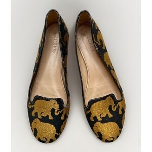 J Crew Elephant Flats Loafers Black And Gold Size‎ Size 7